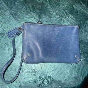 Authentic Coach Navy Leather Wristlet
